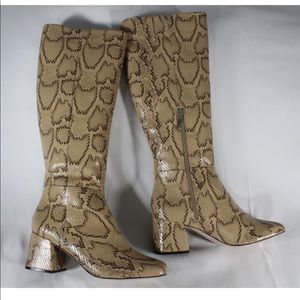 Schutz Nude Beliana Snake Embossed Square Toe Boot
